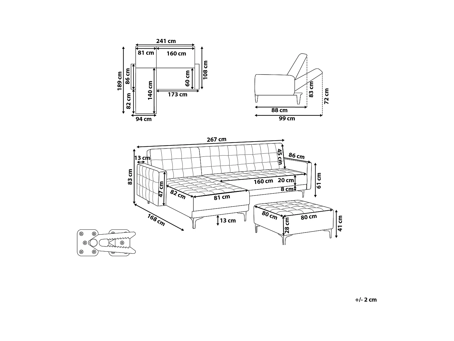 Canapé-lit d'angle modulable 4 places ABERDEEN Velours Rose pastel Côté droit