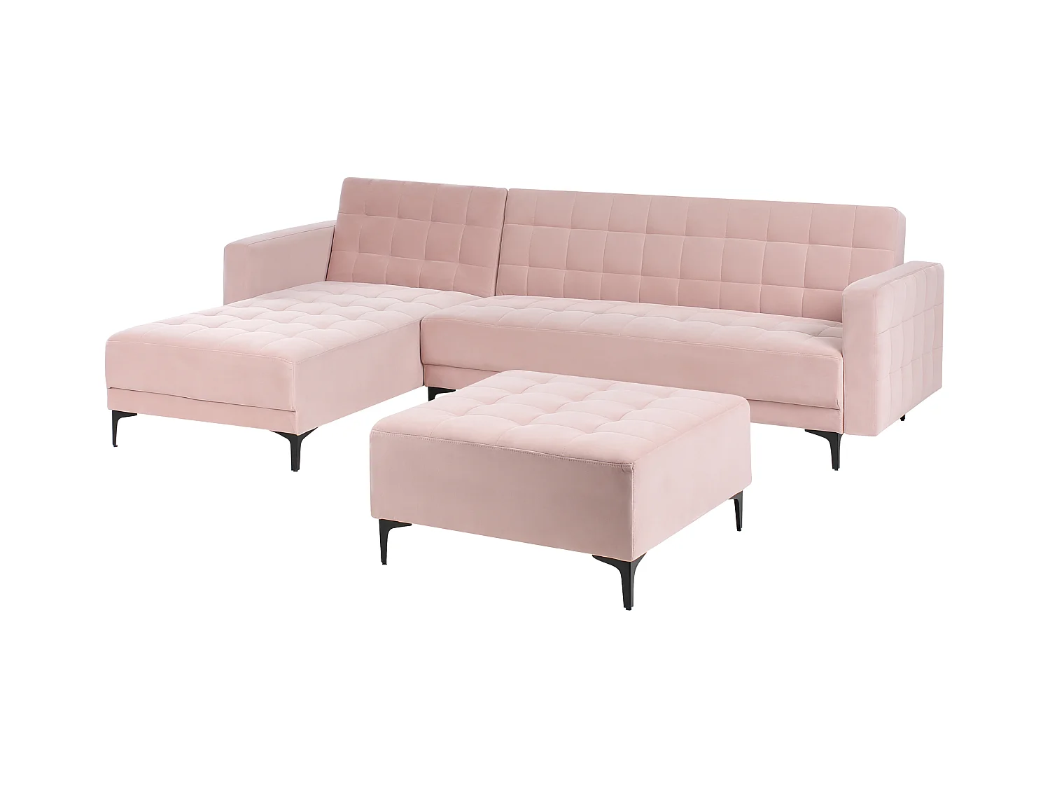 Canapé-lit d'angle modulable 4 places ABERDEEN Velours Rose pastel Côté droit