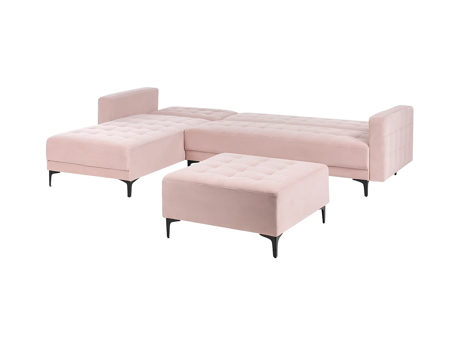 Canapé-lit d'angle modulable 4 places ABERDEEN Velours Rose pastel Côté droit