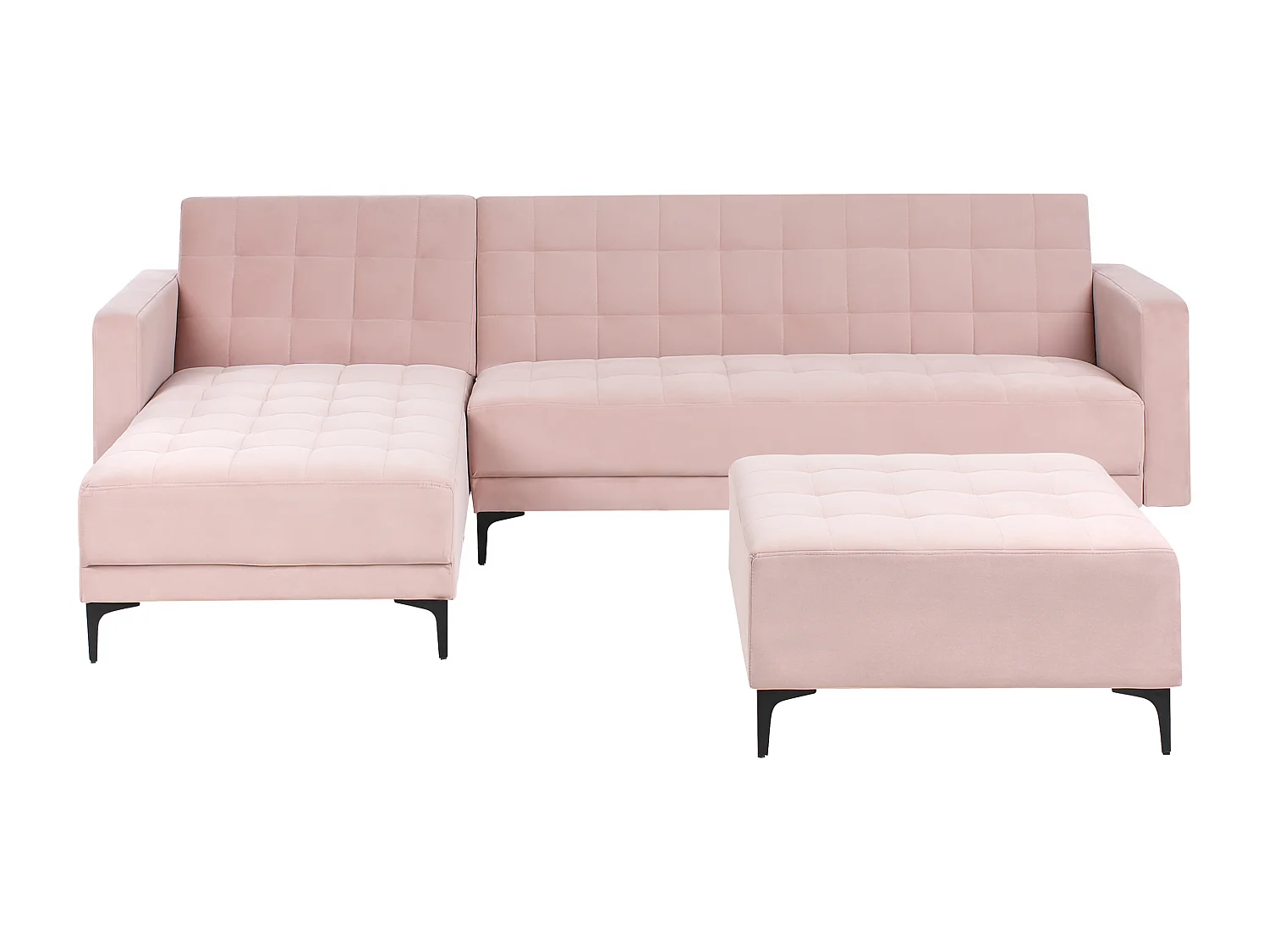 Canapé-lit d'angle modulable 4 places ABERDEEN Velours Rose pastel Côté droit