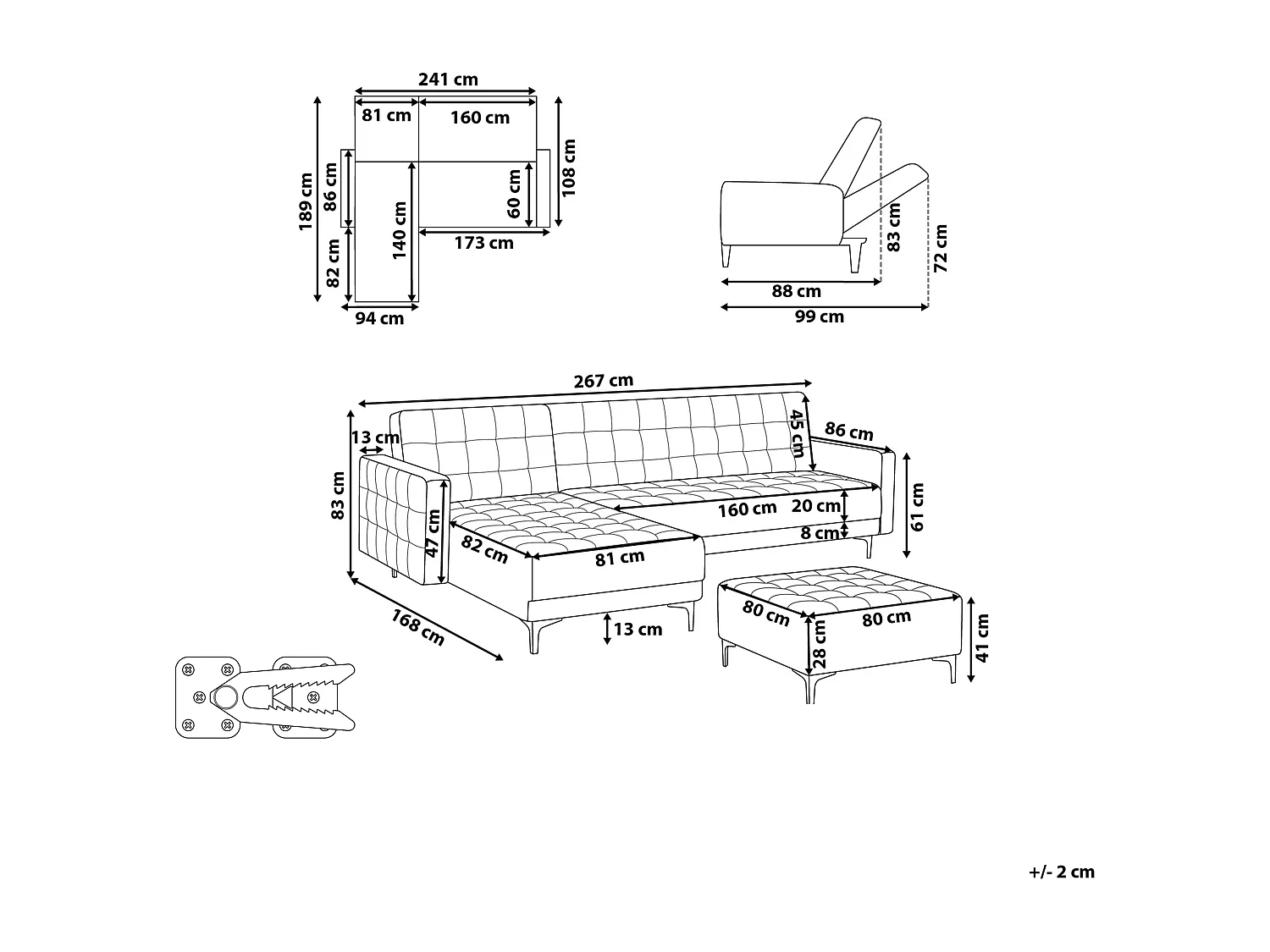 Canapé-lit d'angle modulable 4 places ABERDEEN Velours Rose pastel Côté droit