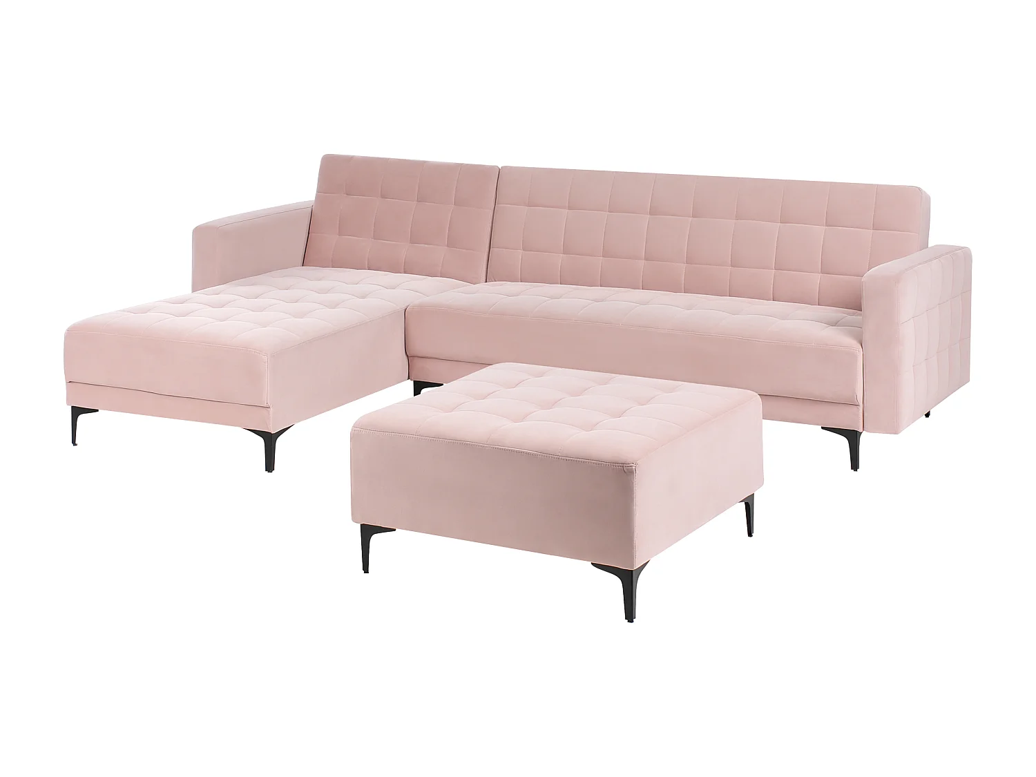 Canapé-lit d'angle modulable 4 places ABERDEEN Velours Rose pastel Côté droit