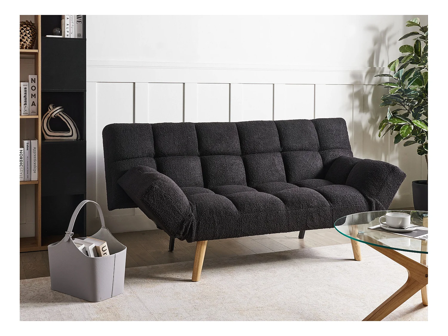 Sofa rozkładana INGARO Boucle Czarny dla 2 osób