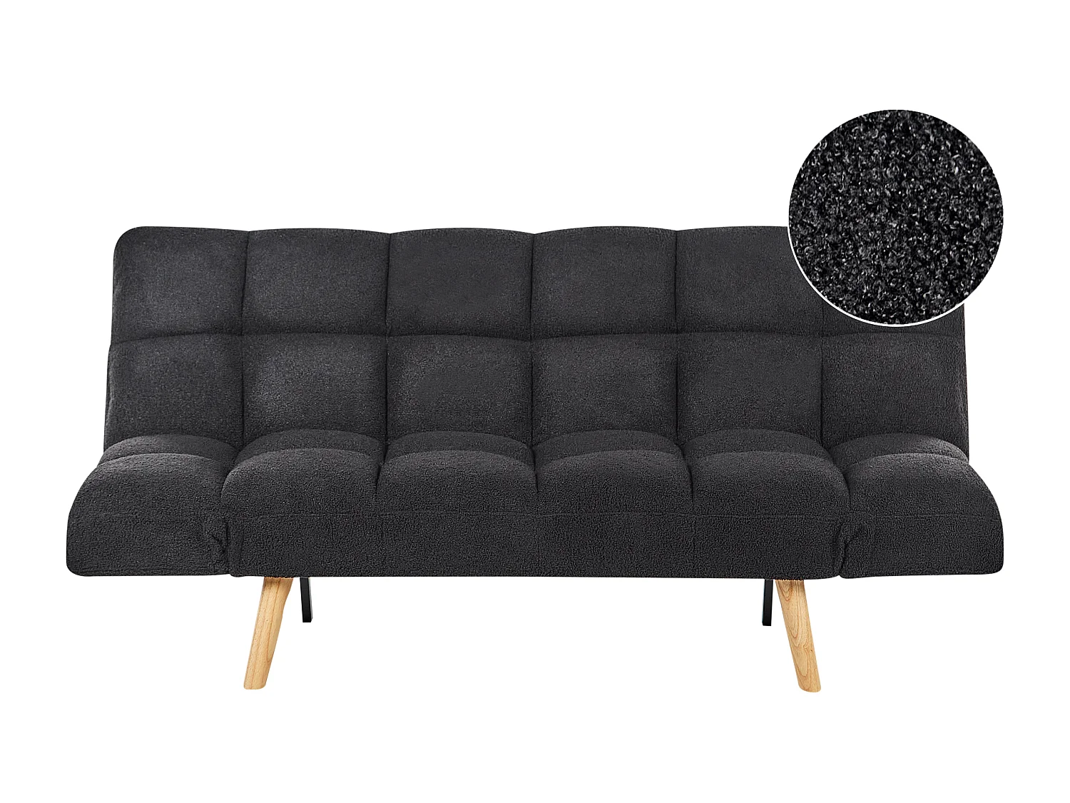 3-Sitzer Schlafsofa Bouclé schwarz gesteppt verstellbare Armlehnen Ingaro