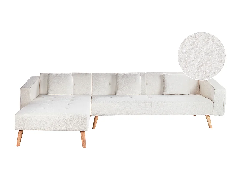 Sofá-cama de canto VADSO Bouclé Branco creme 4 lugares à direita