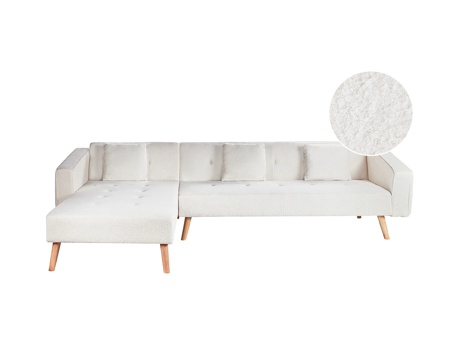 Canapé-lit d'Angle à gauche en Bouclé Capitonné Blanc Cassé Vadso