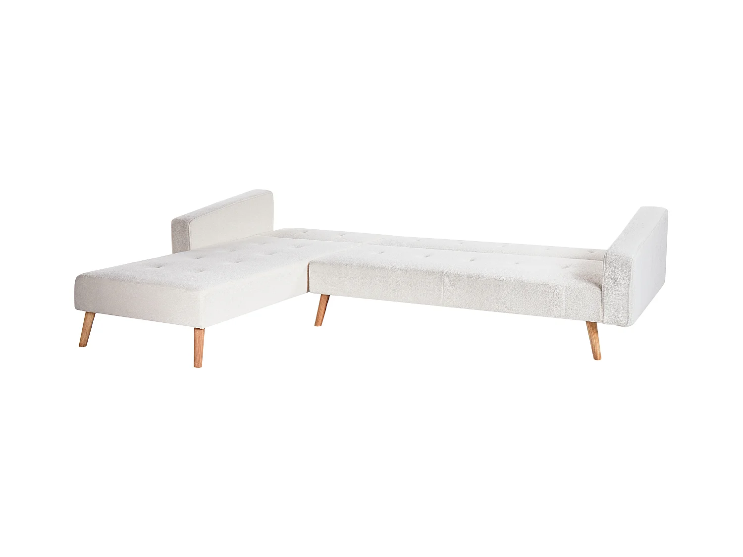 Canapé-lit d'Angle à gauche en Bouclé Capitonné Blanc Cassé Vadso