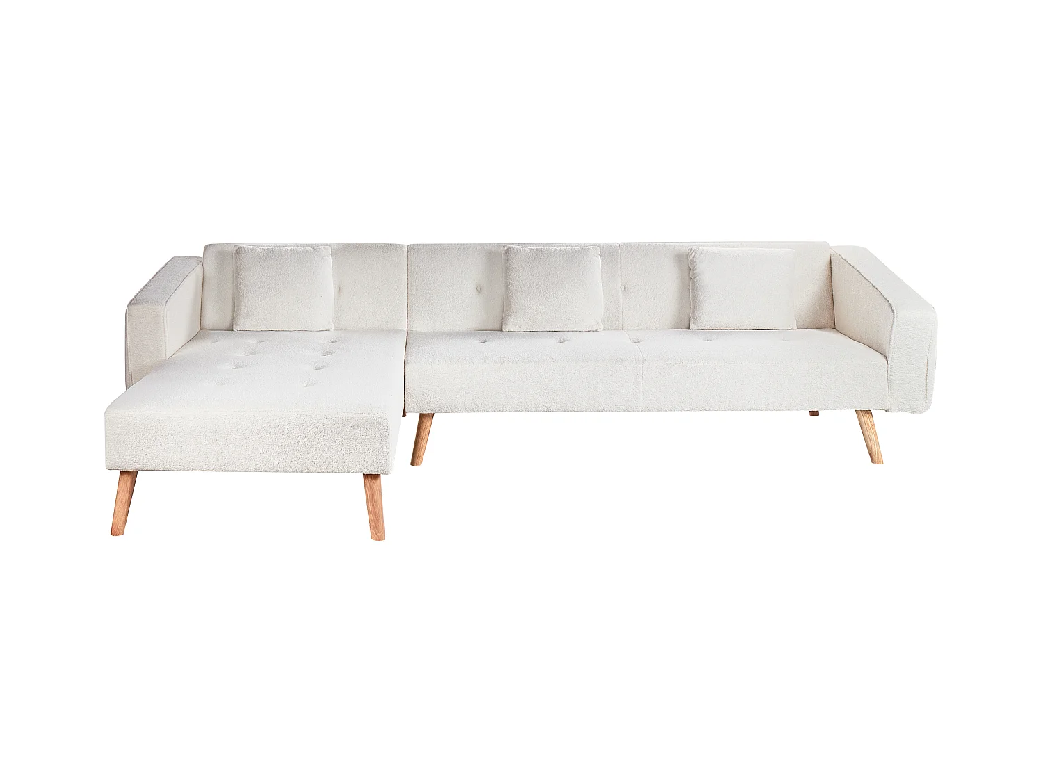 Canapé-lit d'Angle à gauche en Bouclé Capitonné Blanc Cassé Vadso