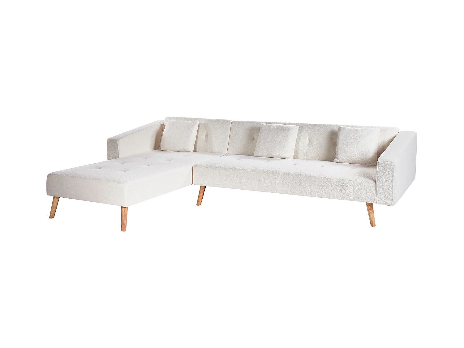 Sofá-cama de canto VADSO Bouclé Branco creme 4 lugares à direita