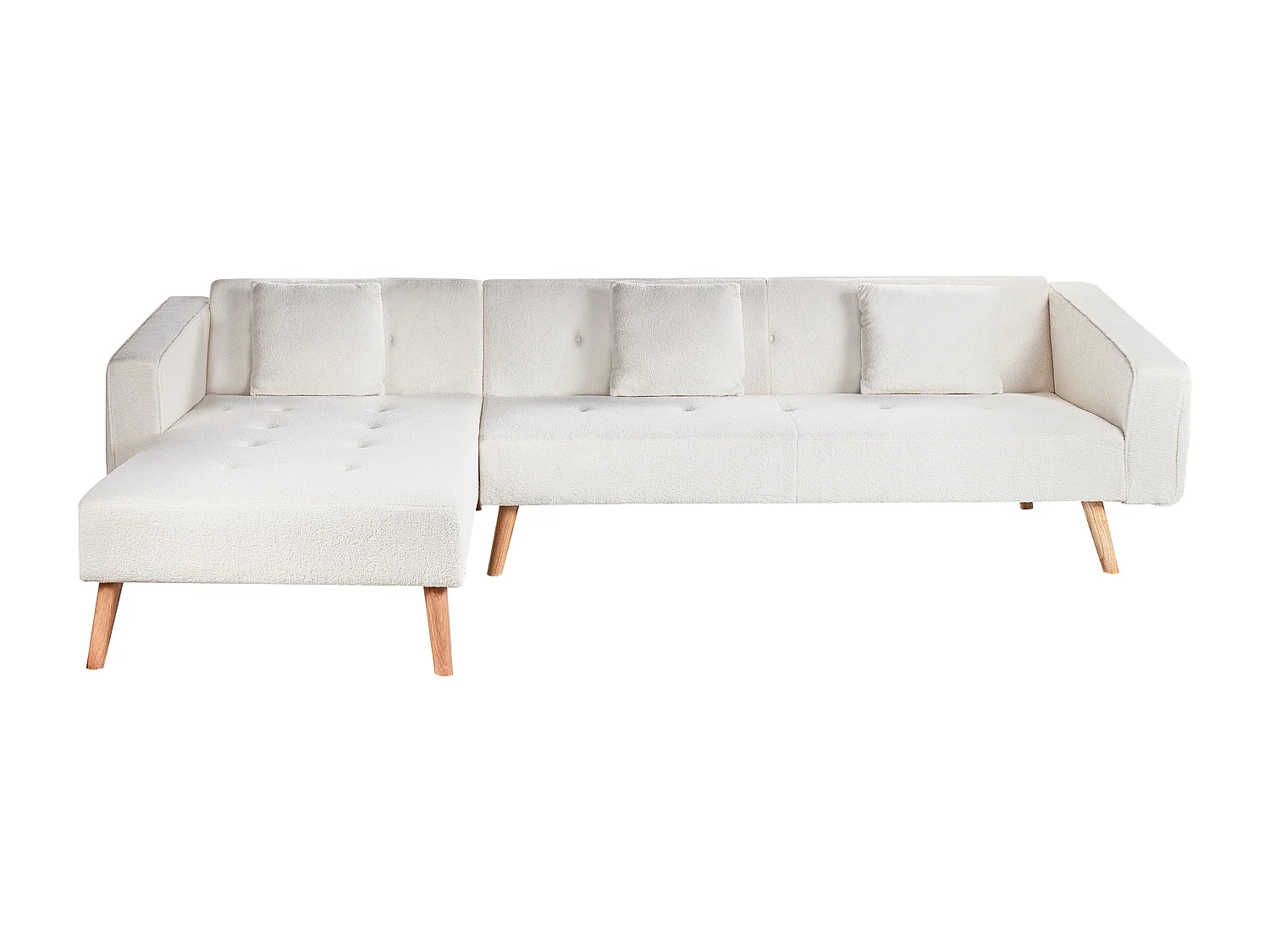 Canapé-lit d'Angle à gauche en Bouclé Capitonné Blanc Cassé Vadso