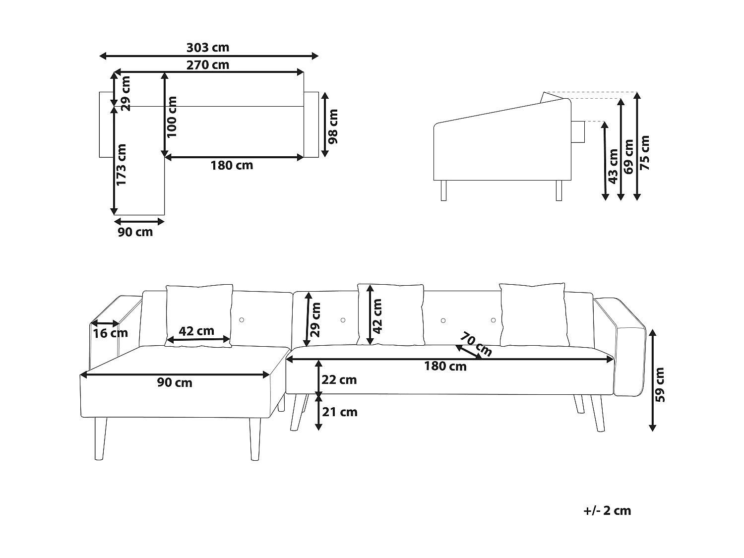 Canapé-lit d'Angle à Droite en Bouclé Capitonné Blanc Cassé Vadso