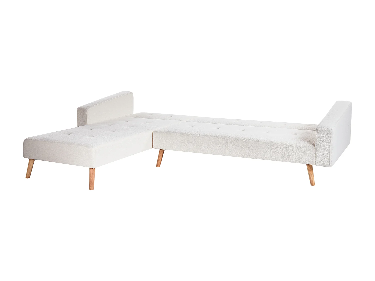 Canapé-lit d'Angle à Droite en Bouclé Capitonné Blanc Cassé Vadso