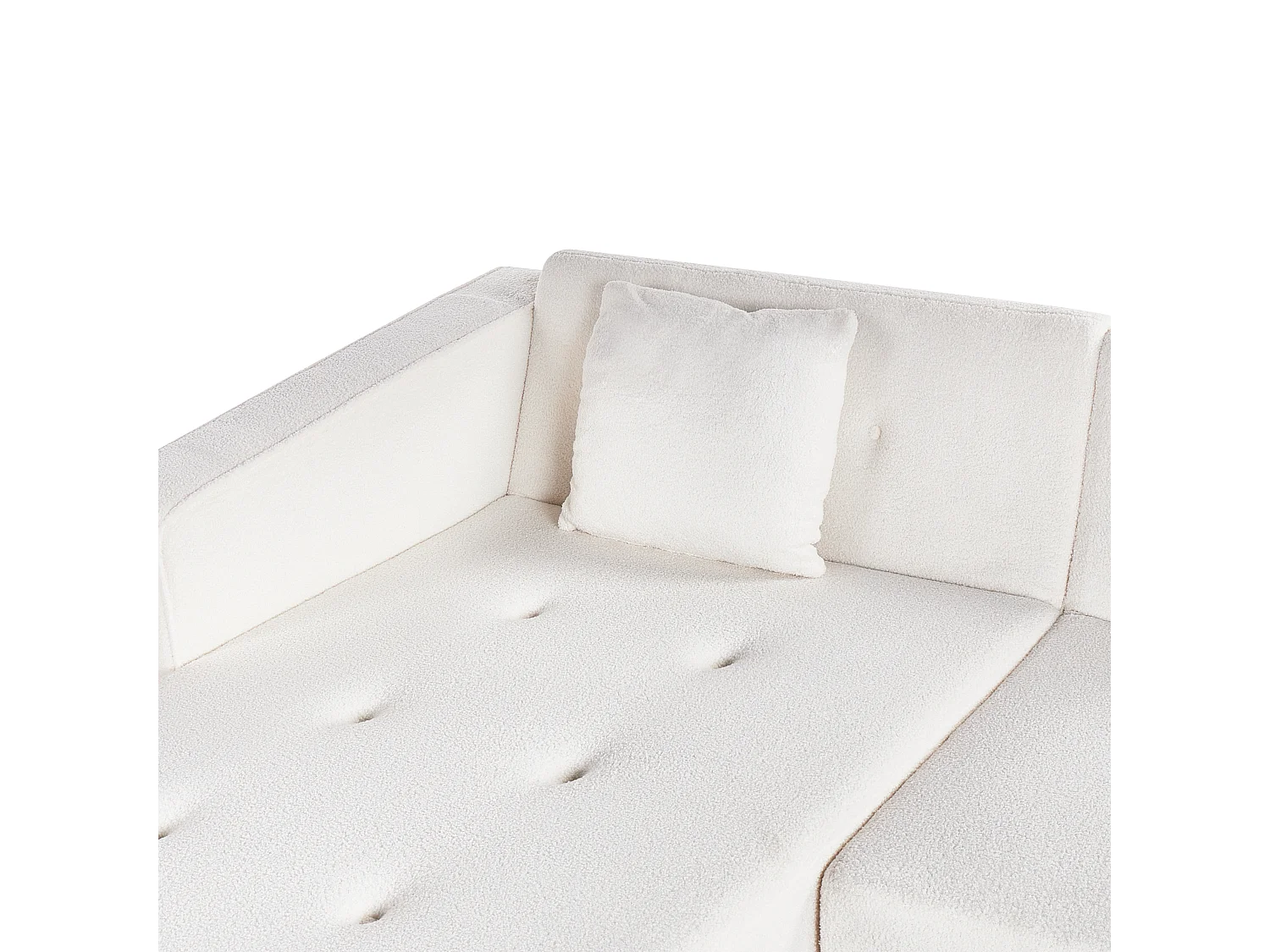 Canapé-lit d'Angle à Droite en Bouclé Capitonné Blanc Cassé Vadso