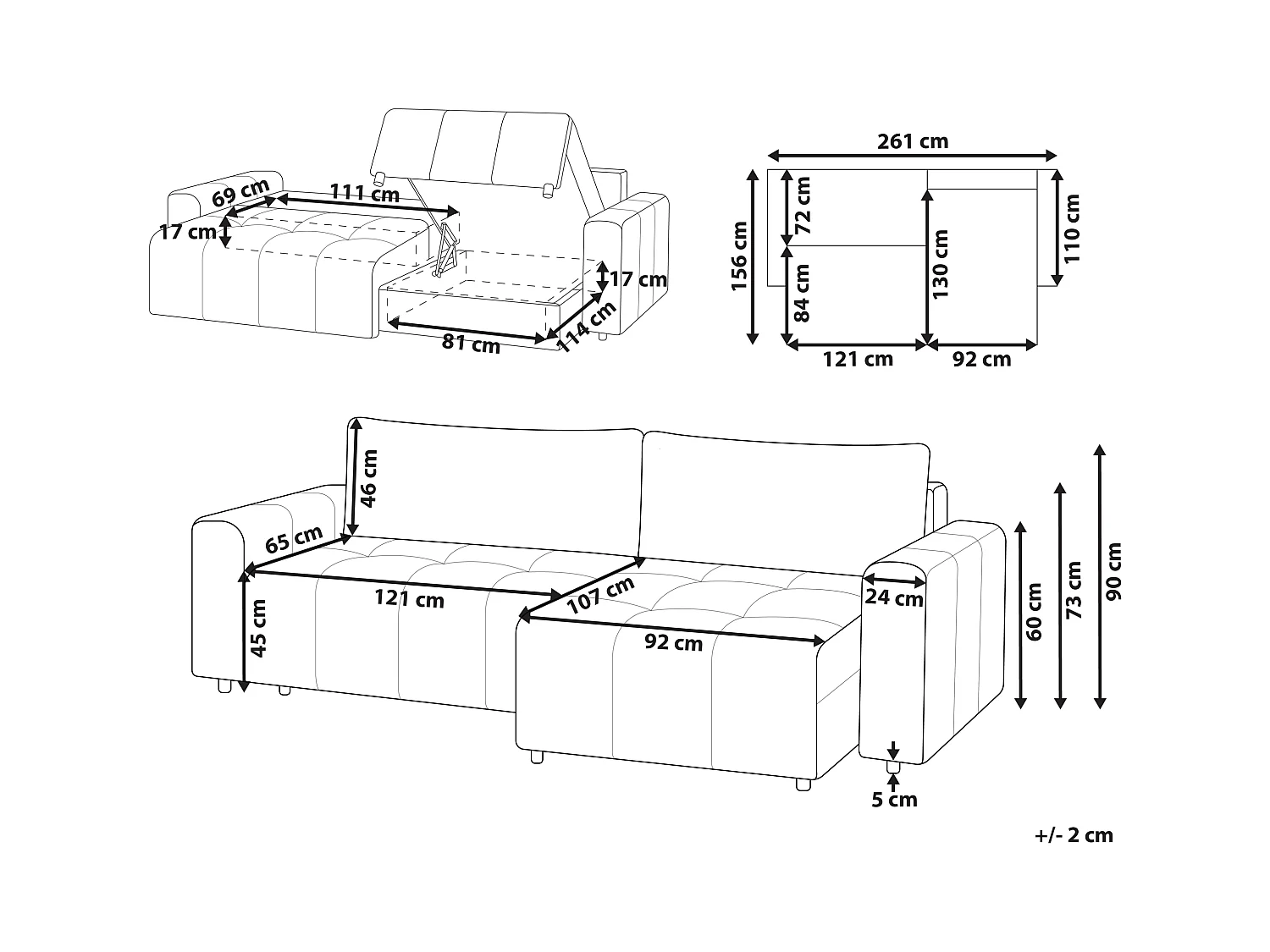 Canapé-lit d'angle 3 places INNVIK Tissu Gris clair avec rangement Côté droite