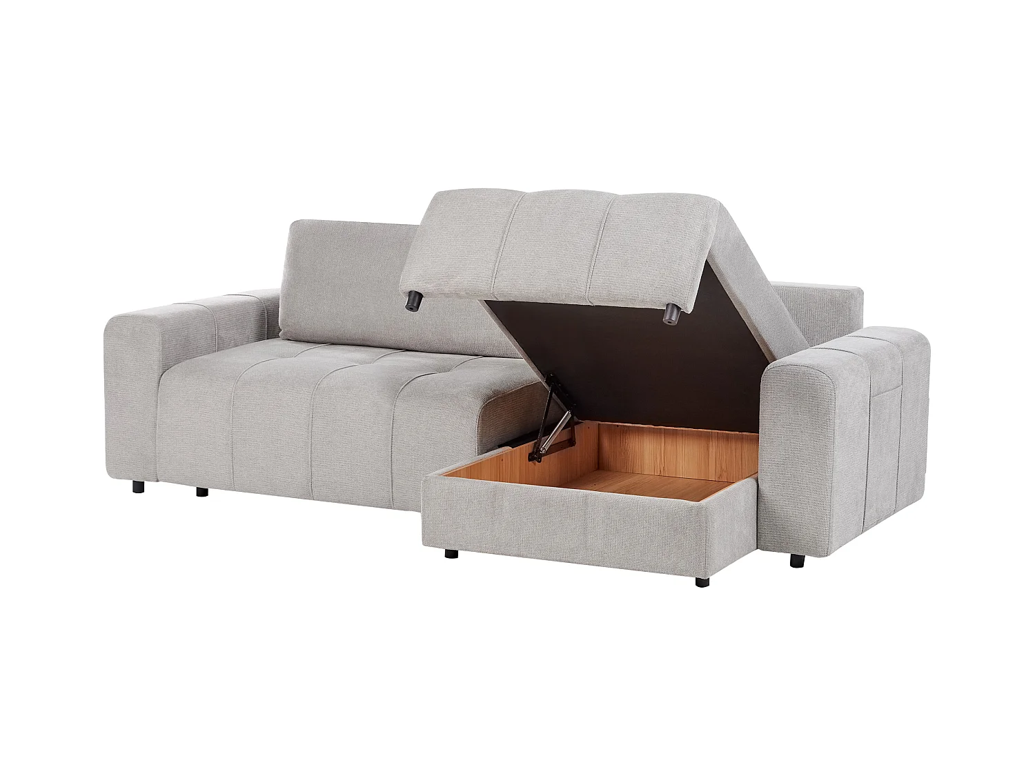 Canapé-lit d'angle 3 places INNVIK Tissu Gris clair avec rangement Côté droite