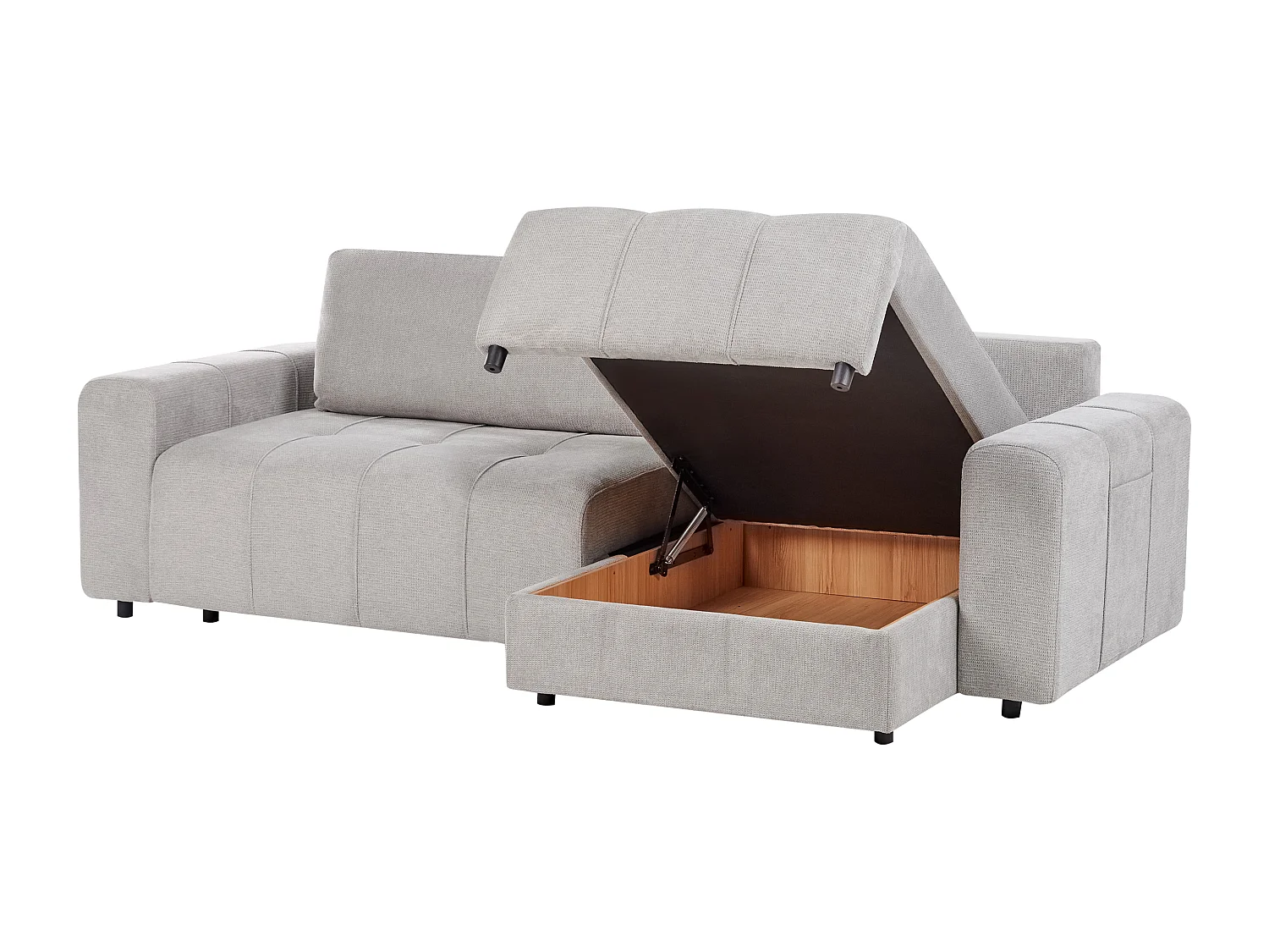 Canapé-lit d'angle 3 places INNVIK Tissu Gris clair avec rangement Côté droite