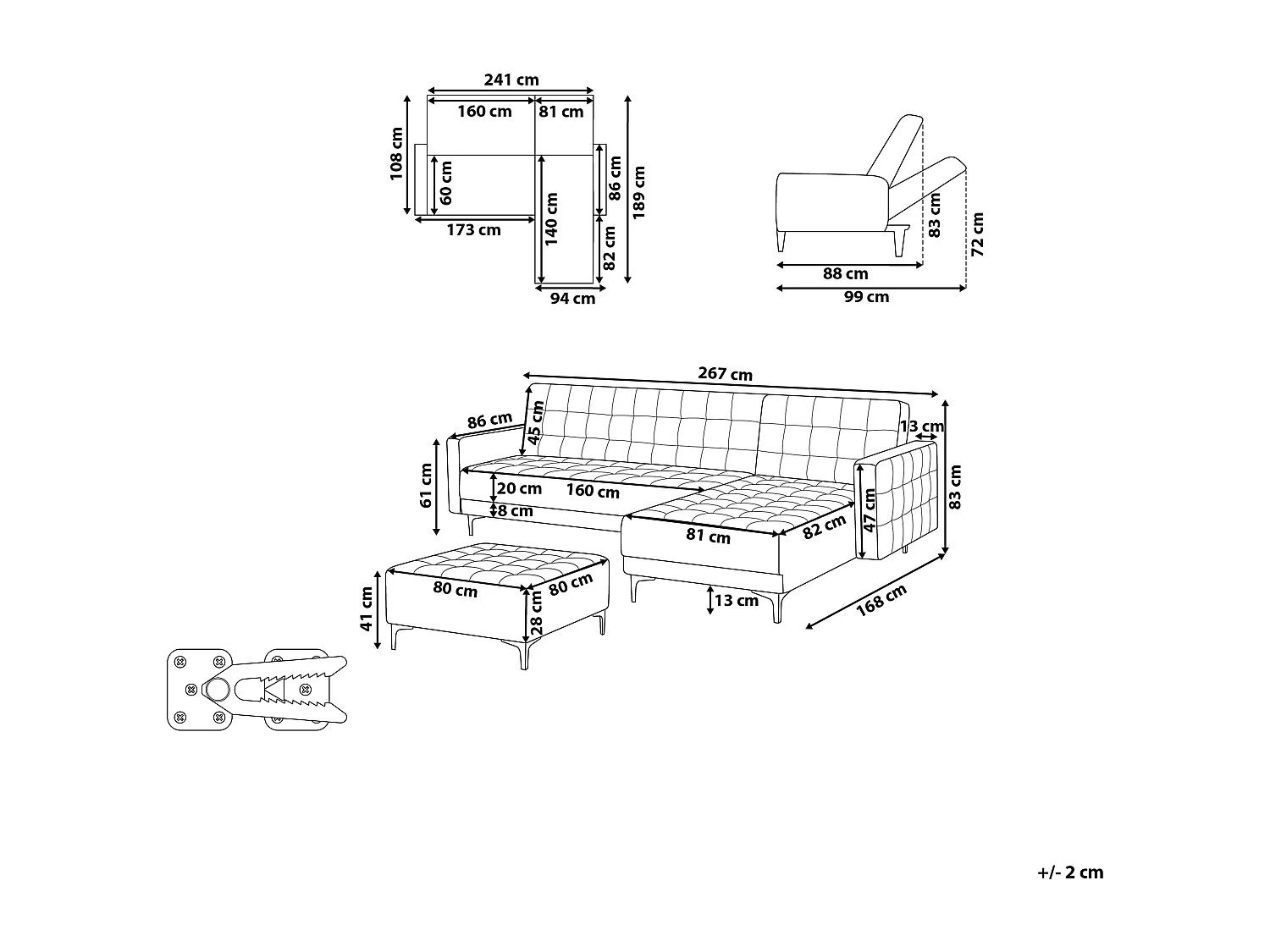 Sofá-cama de canto modular ABERDEEN Veludo Azul turquesa 4 lugares à esquerda