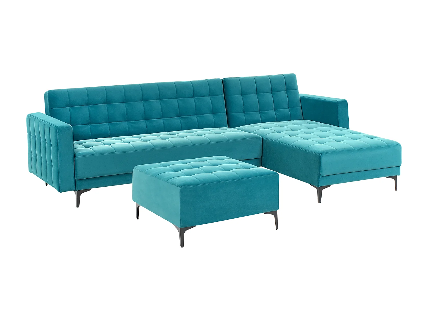 Sofá-cama de canto modular ABERDEEN Veludo Azul turquesa 4 lugares à esquerda