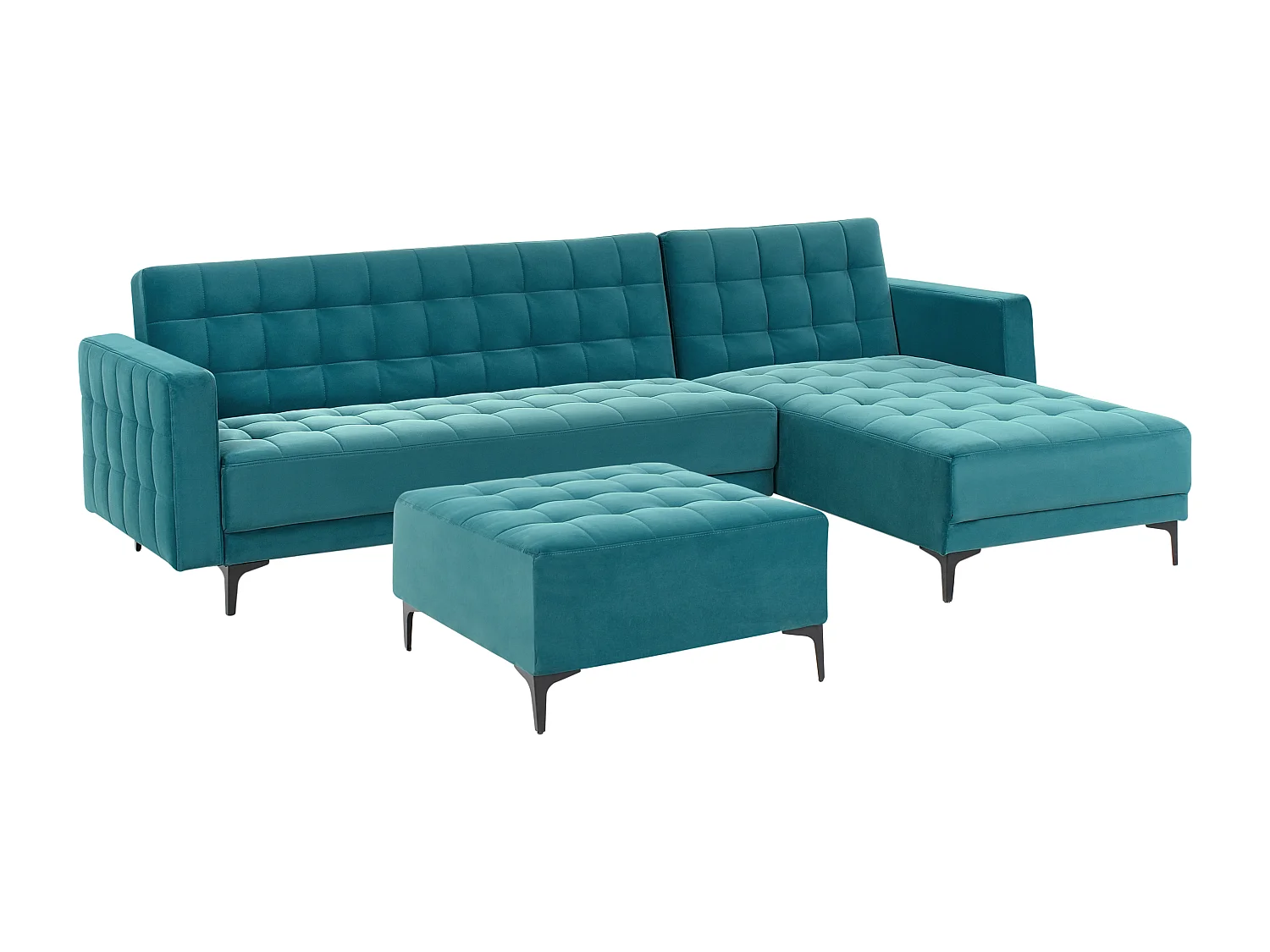 Sofá-cama de canto modular ABERDEEN Veludo Azul turquesa 4 lugares à esquerda