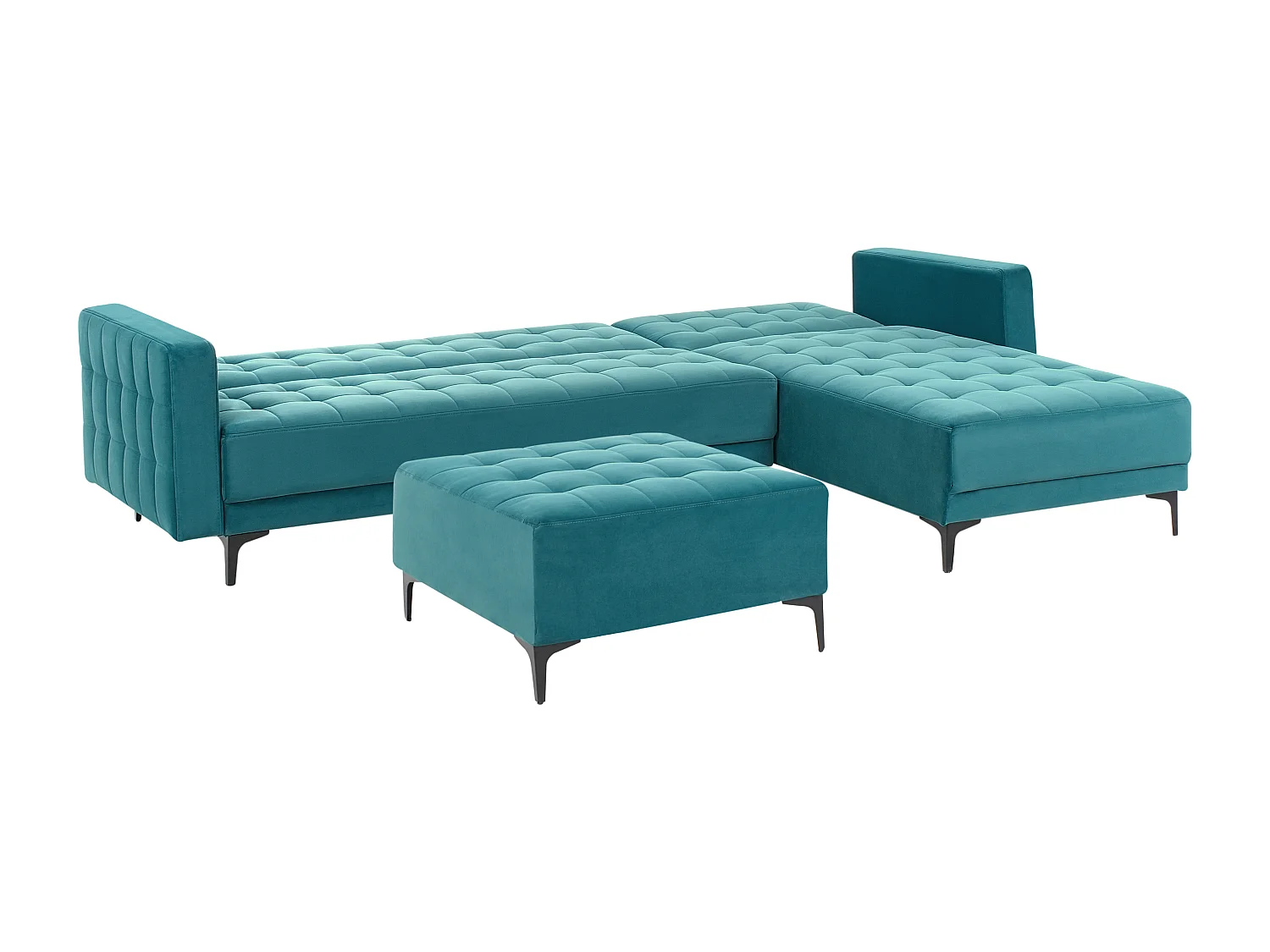Sofá-cama de canto modular ABERDEEN Veludo Azul turquesa 4 lugares à esquerda