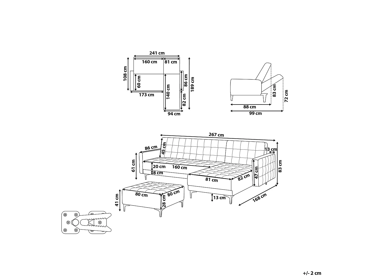 Modul Eckschlafsofa ABERDEEN Samtstoff Seeblau 4-Sitzer linksseitig