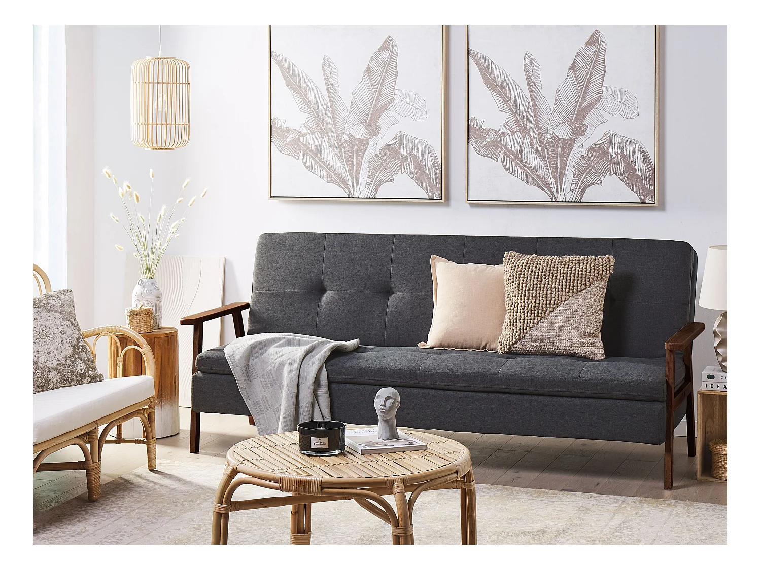 Sofa rozkładana TJORN Ciemnoszary dla 3 osób