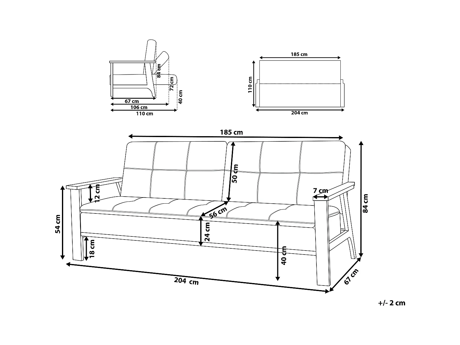Sofa rozkładana TJORN Ciemnoszary dla 3 osób