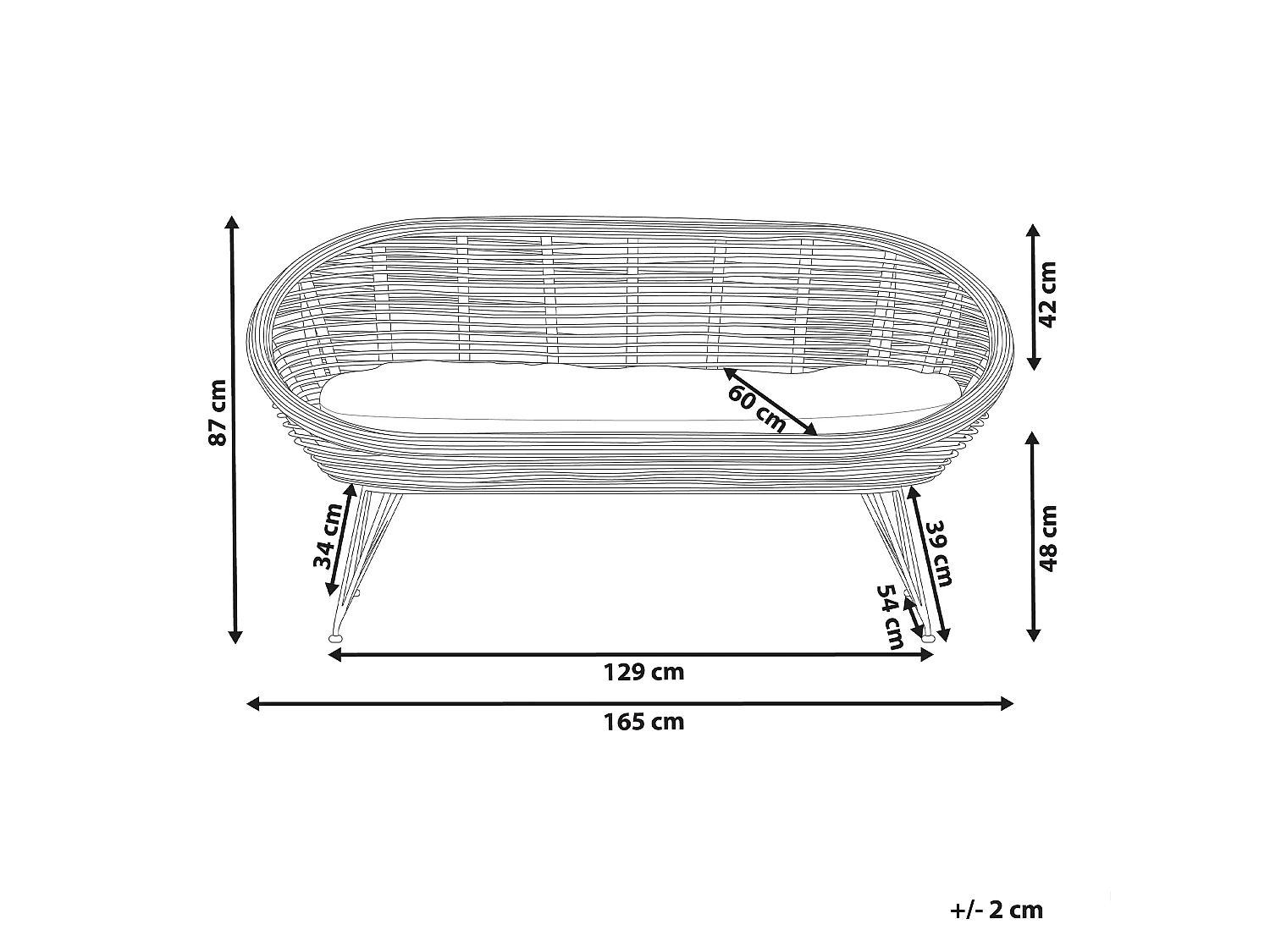 Tuin loungebank 2-zitter MARATEA Rotan Natuurlijk