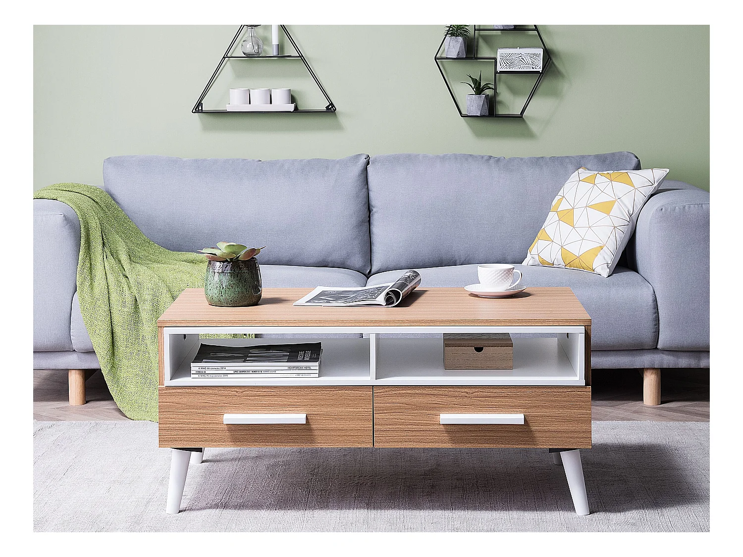 Table basse ALLOA Marron clair/blanc avec rangement