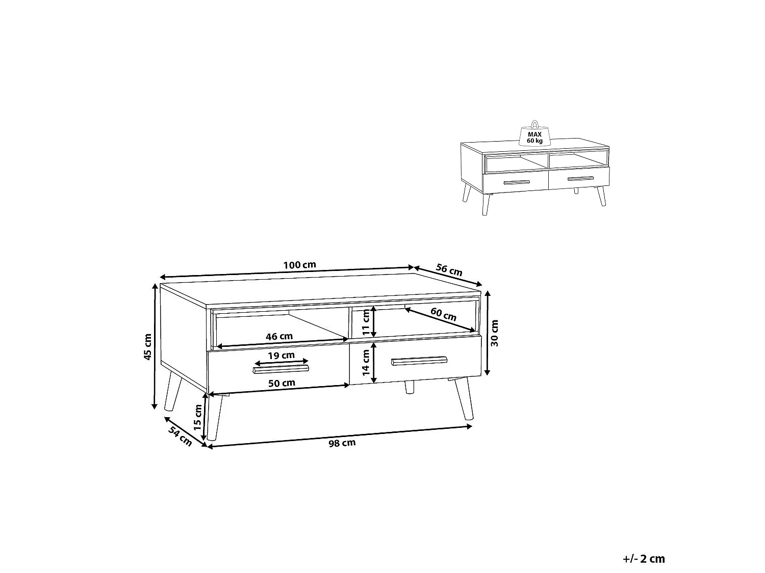 Mesa de centro ALLOA Marrón claro/Blanco con almacenaje