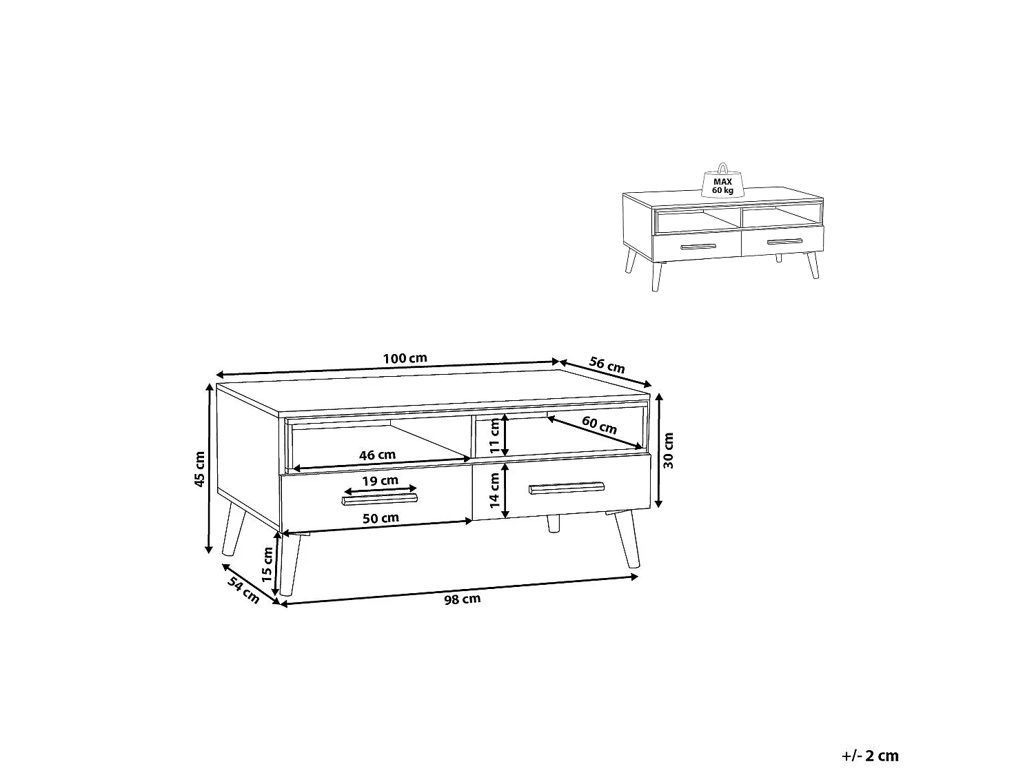 Table basse ALLOA Marron clair/blanc avec rangement