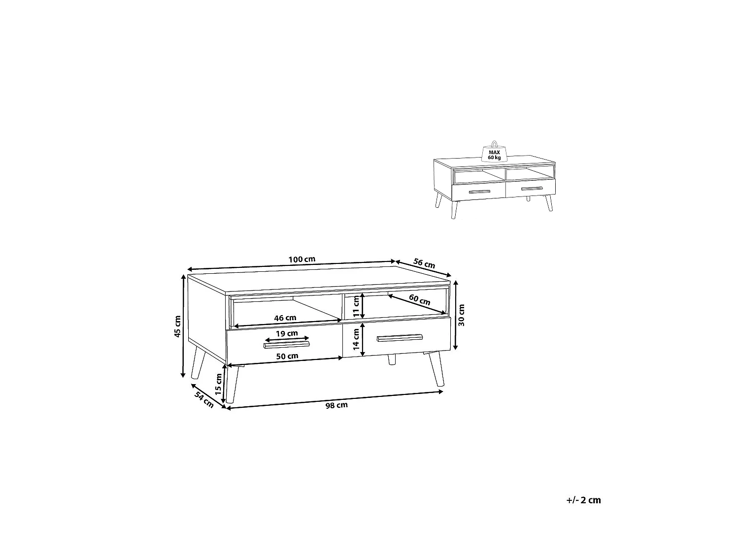 Tavolino da caffè ALLOA Marrone chiaro/ Bianco con contenitore