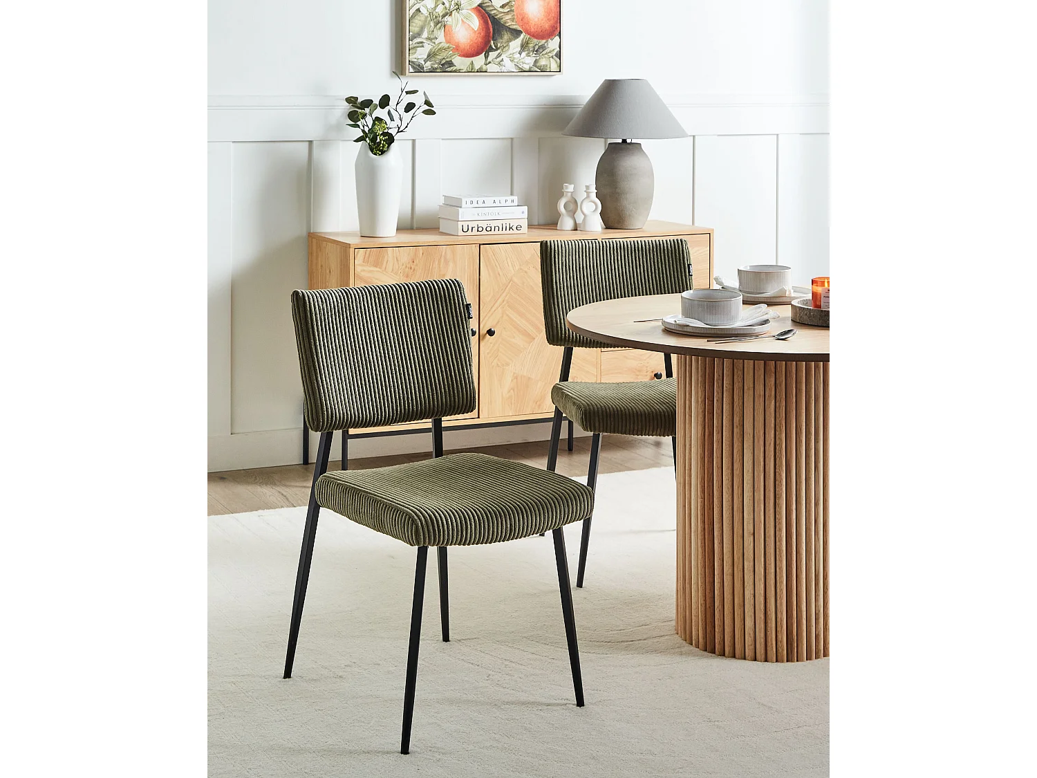 Esszimmerstuhl 2er Set STURGIS Cord Olivgrün