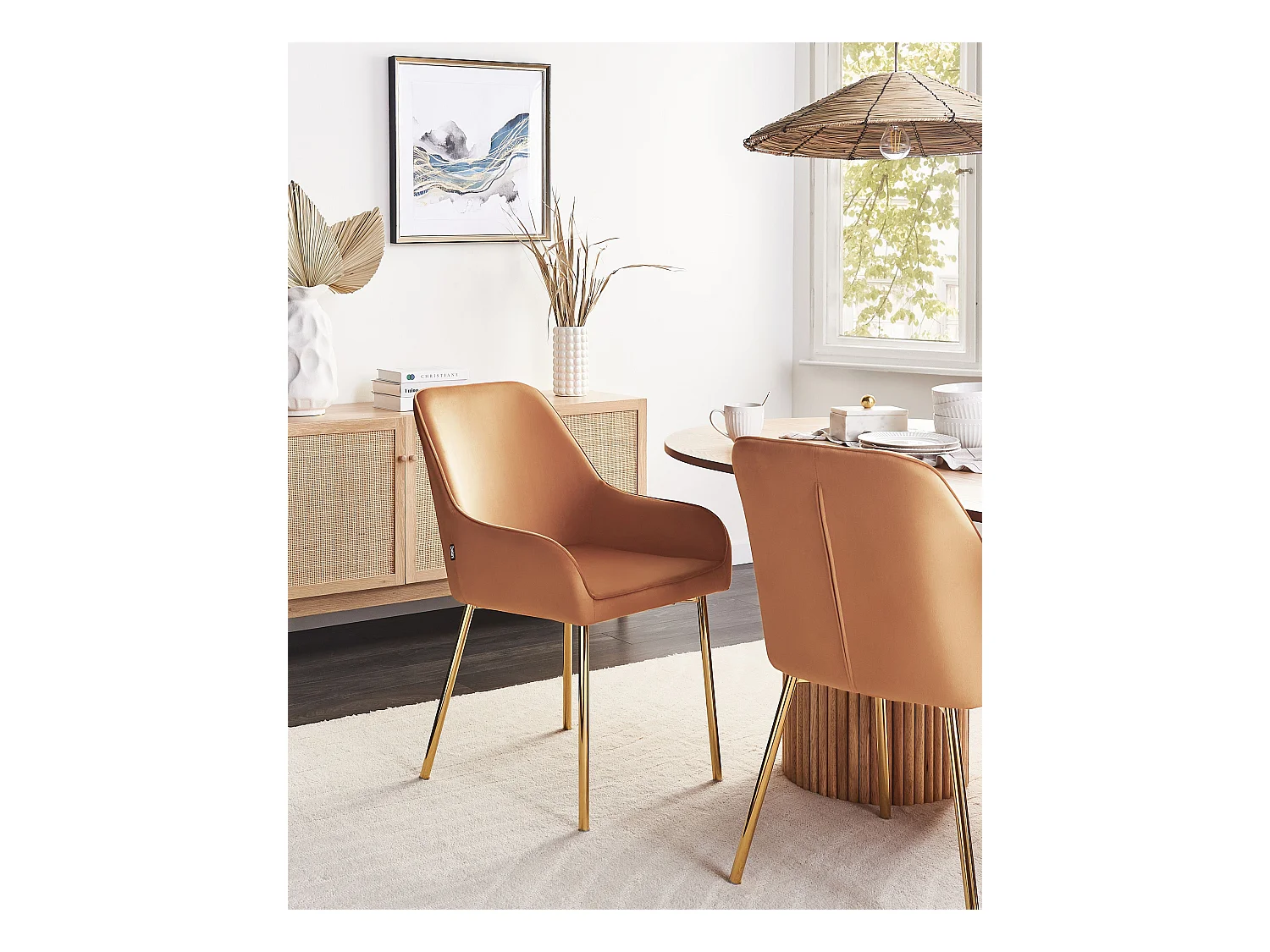 Esszimmerstuhl 2er Set LOVERNA Samtstoff Orange