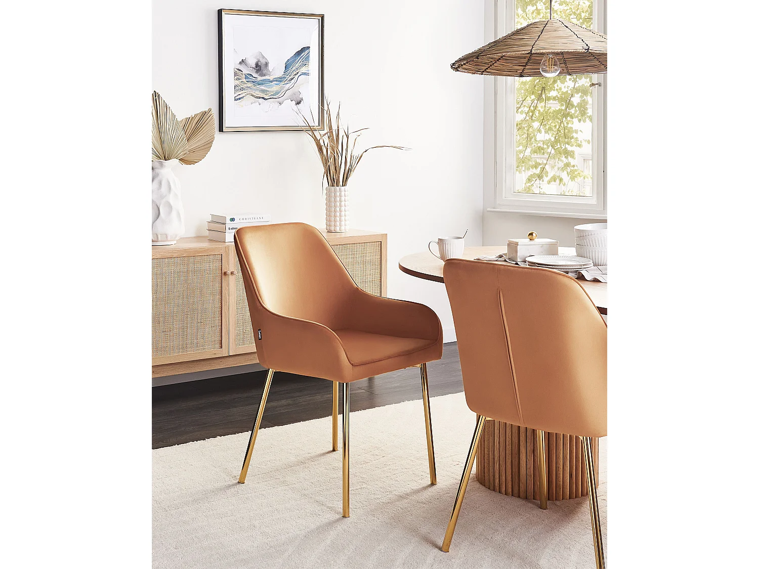 Esszimmerstuhl 2er Set LOVERNA Samtstoff Orange