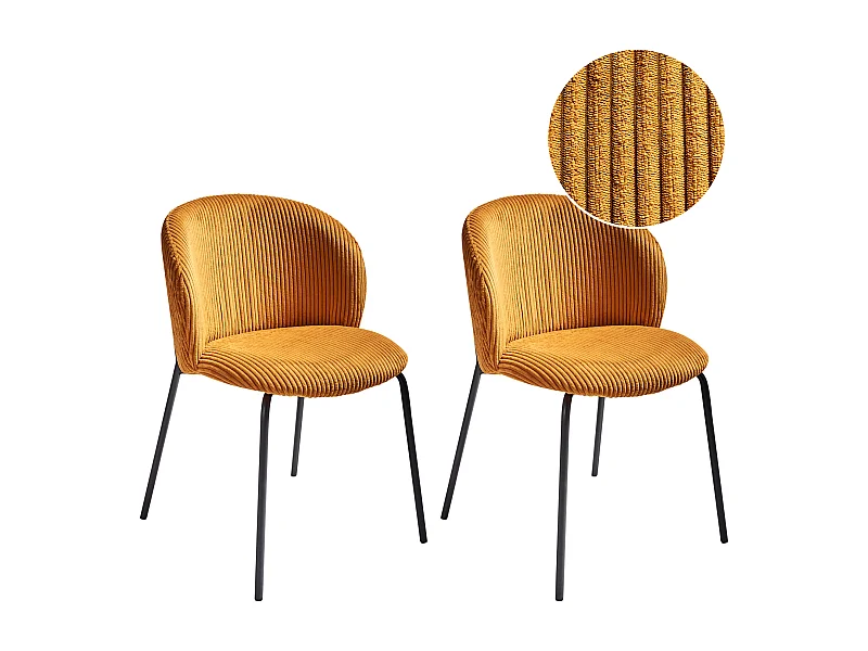 Lot de 2 chaises de salle à manger MILES Velours côtelé Orange