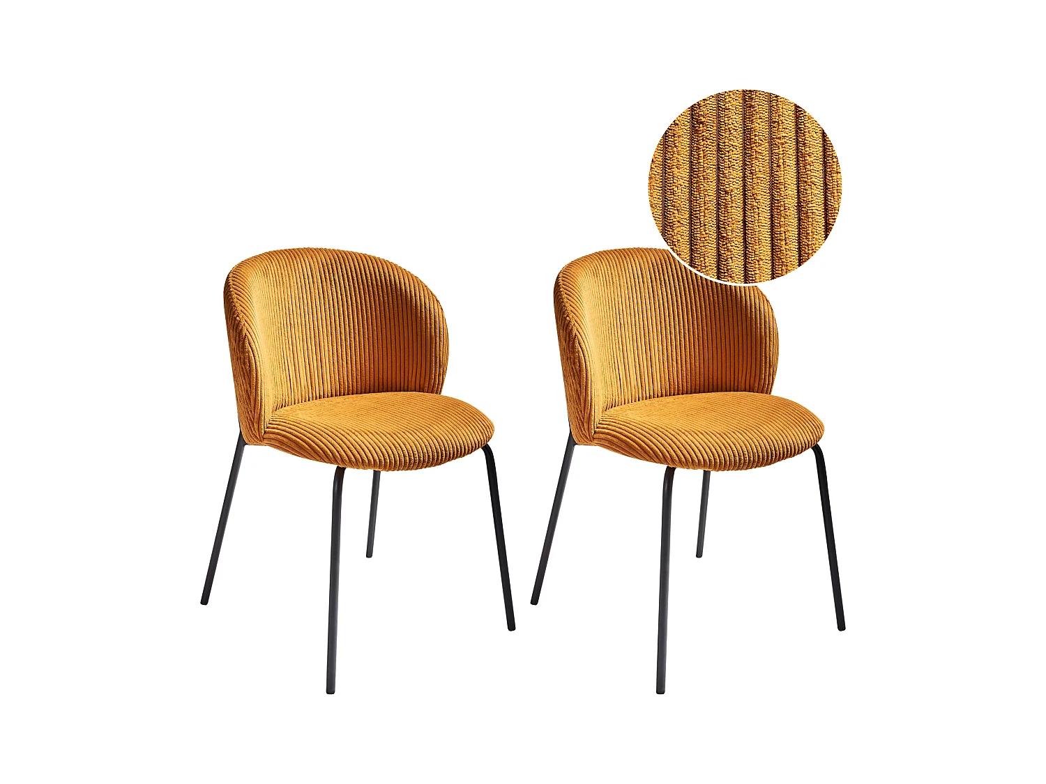 Lot de 2 chaises de salle à manger MILES Velours côtelé Orange