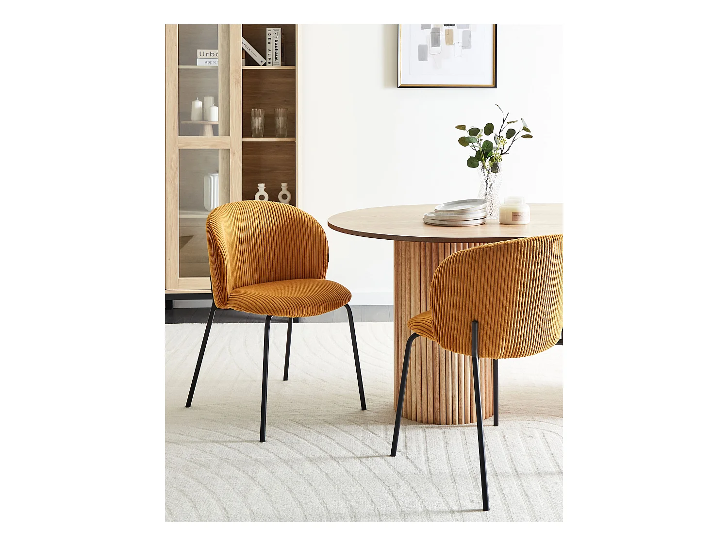 Lot de 2 chaises de salle à manger MILES Velours côtelé Orange