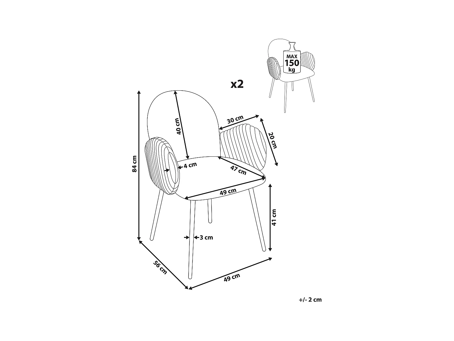 Zestaw 2 krzeseł do jadalni AMITY Jasnobeżowy