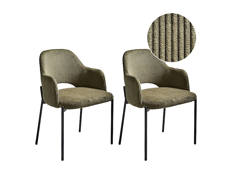 Lot de 2 chaises de salle à manger RATON Velours côtelé Vert olive