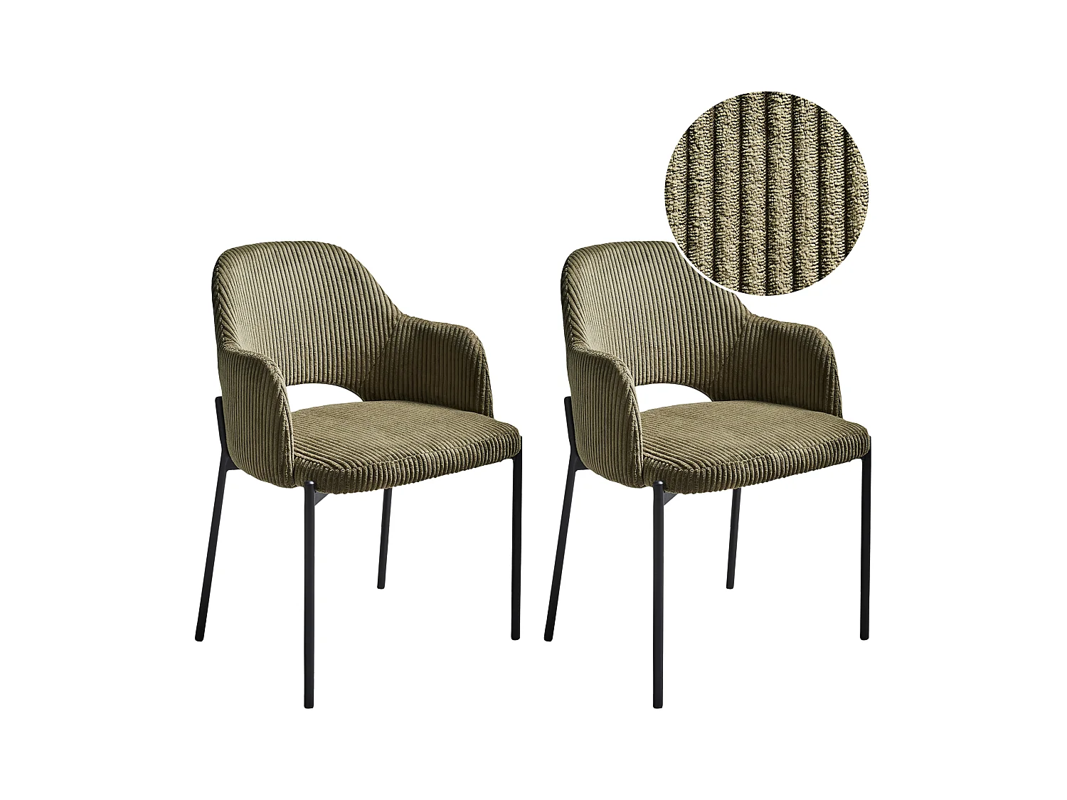 Esszimmerstuhl 2er Set RATON Cord Olivgrün