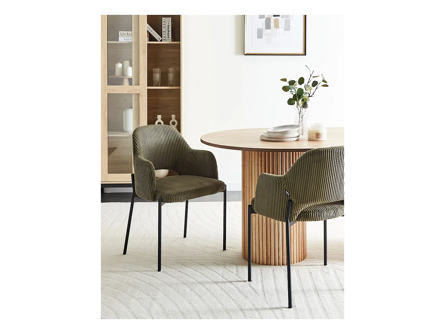 Esszimmerstuhl 2er Set RATON Cord Olivgrün