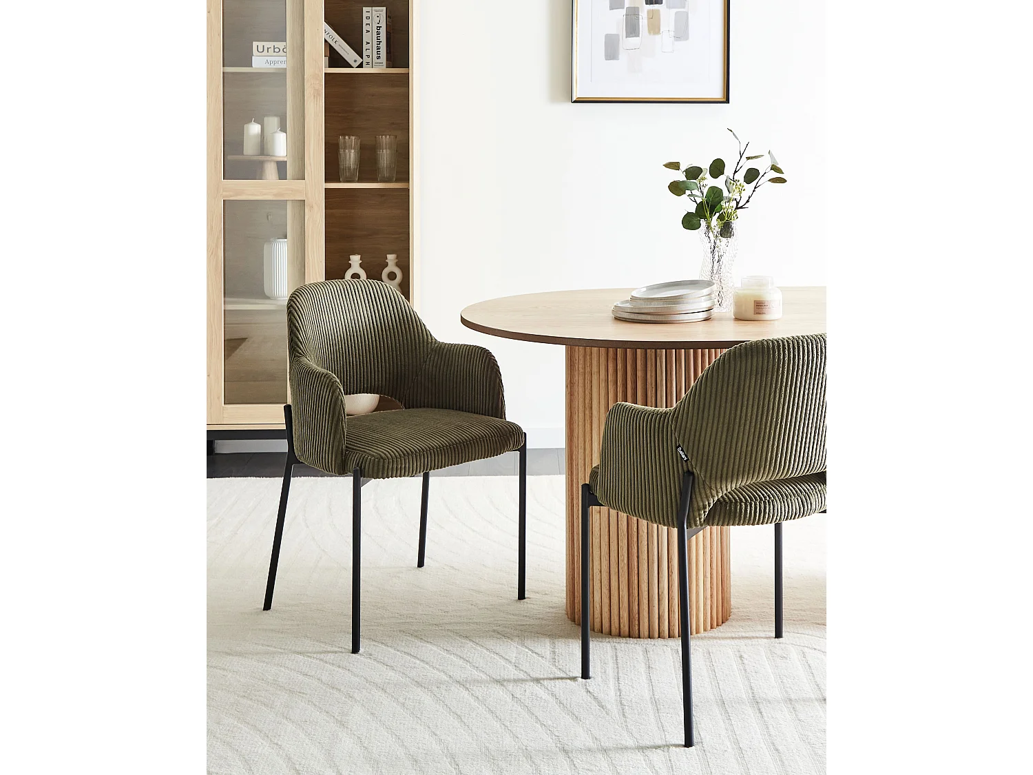 Esszimmerstuhl 2er Set RATON Cord Olivgrün