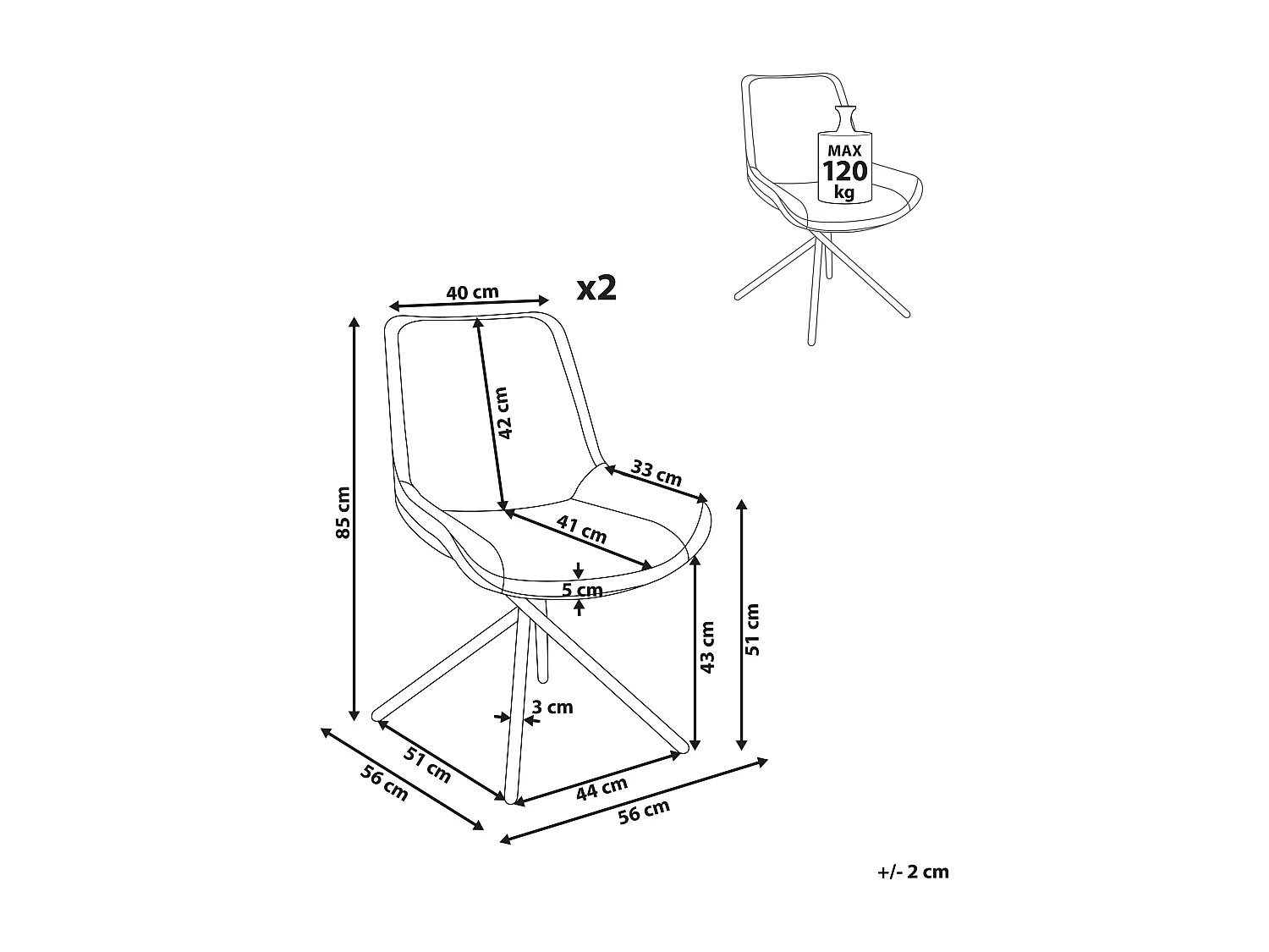 Lot de 2 chaises de salle à manger HAILEY Daim synthétique Marron doré