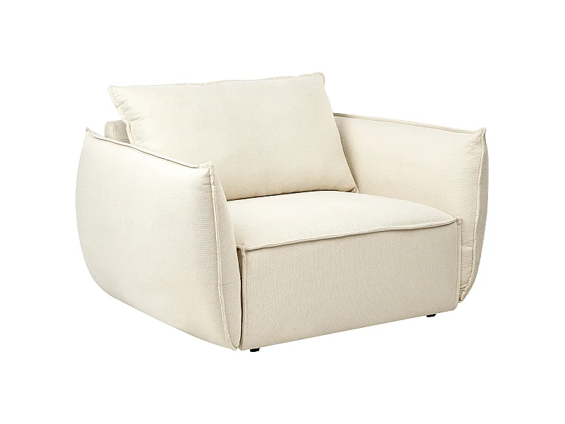 Sessel Stoff hellbeige mit tiefem und breitem Sitz Kissen gepolstert gemütlich Kunes