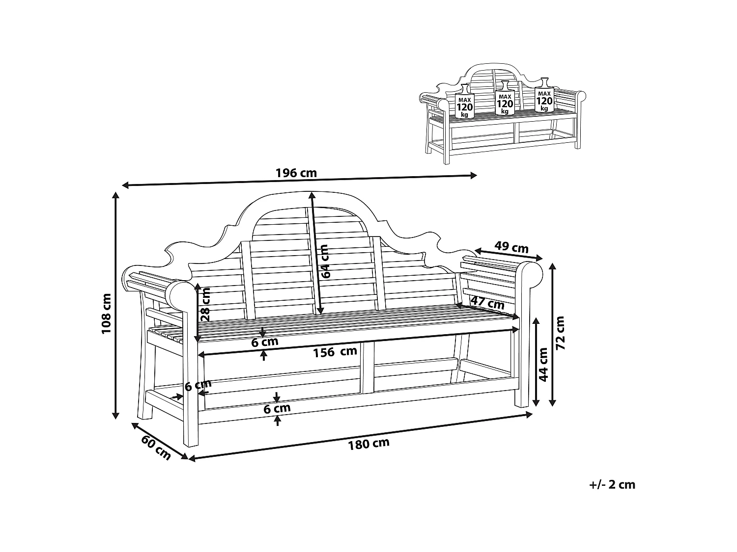 Banc de jardin MARLBORO 196 cm Acacia Marron clair