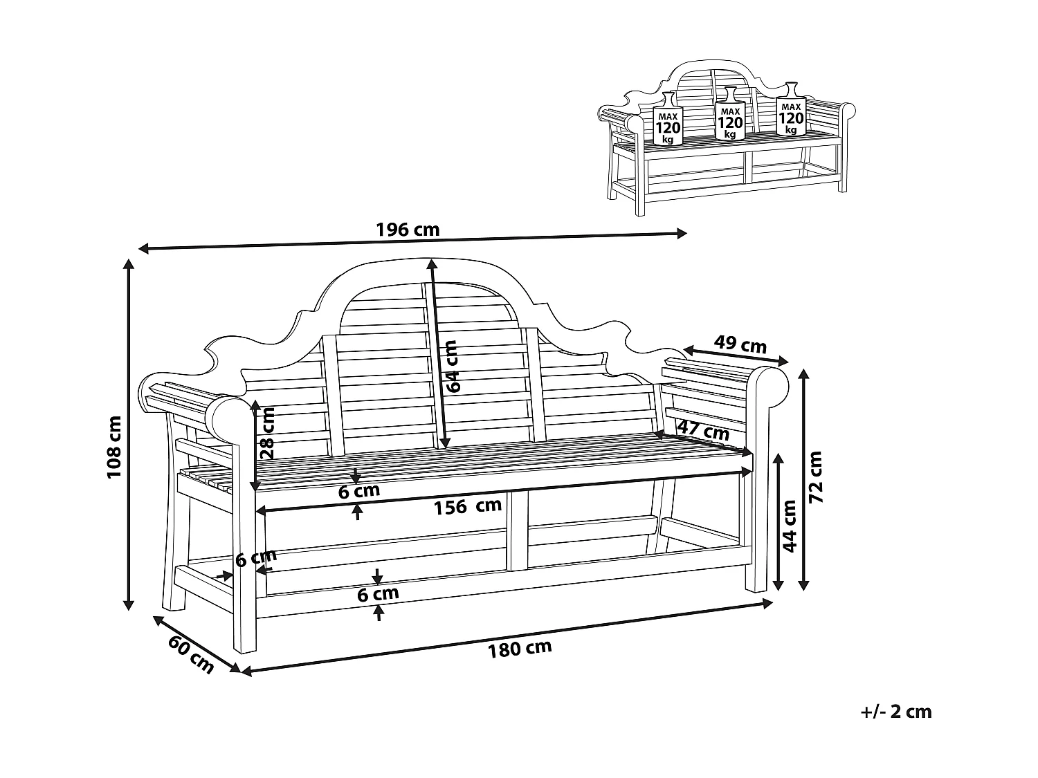 Banc de jardin MARLBORO 196 cm Acacia Marron clair