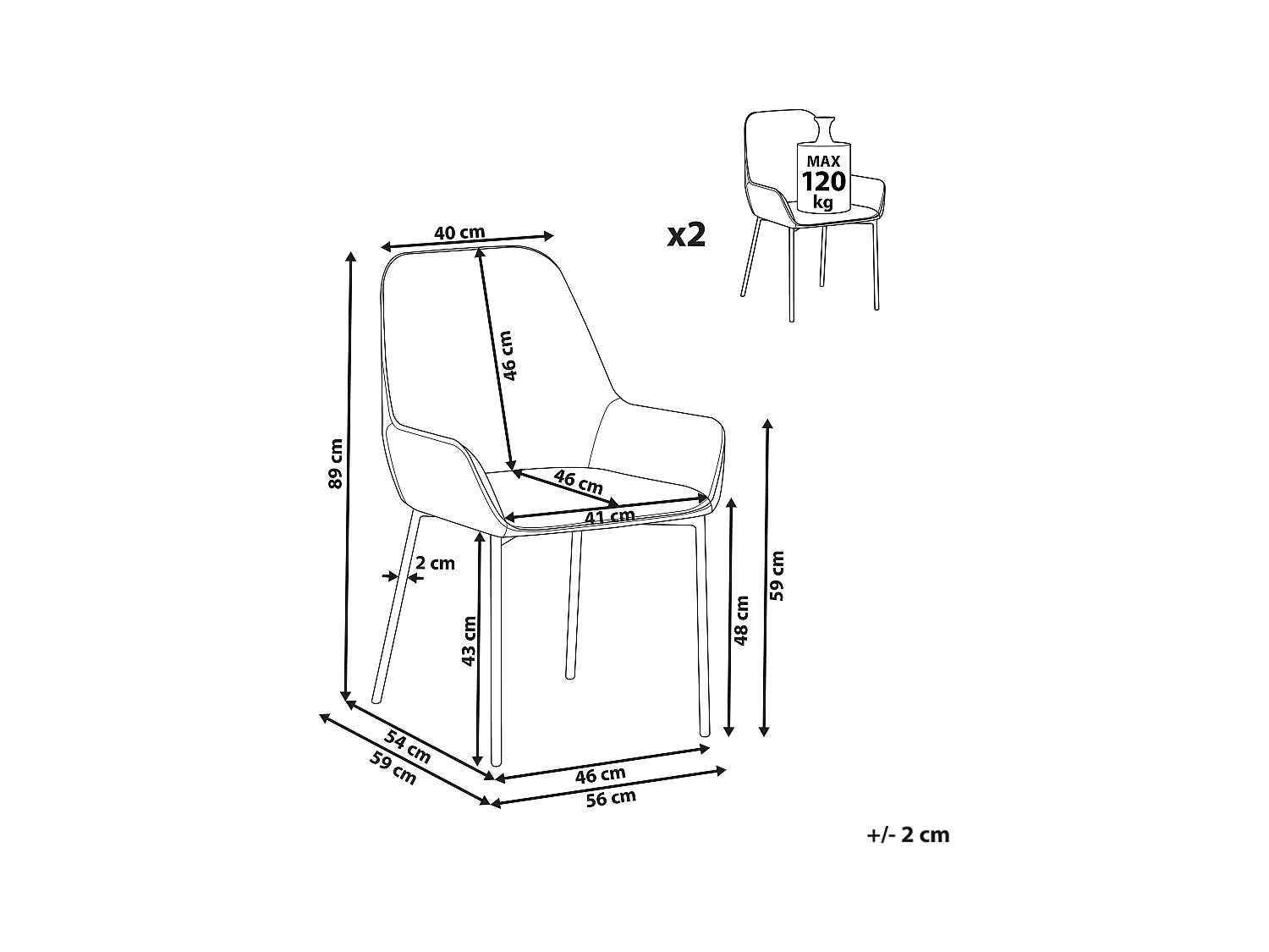 Lot de 2 chaises de salle à manger LOVERNA Velours Blanc cassé