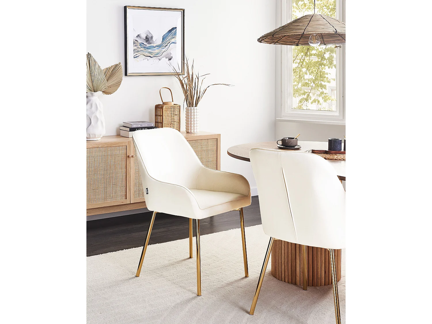 Esszimmerstuhl 2er Set LOVERNA Samtstoff Cremeweiss