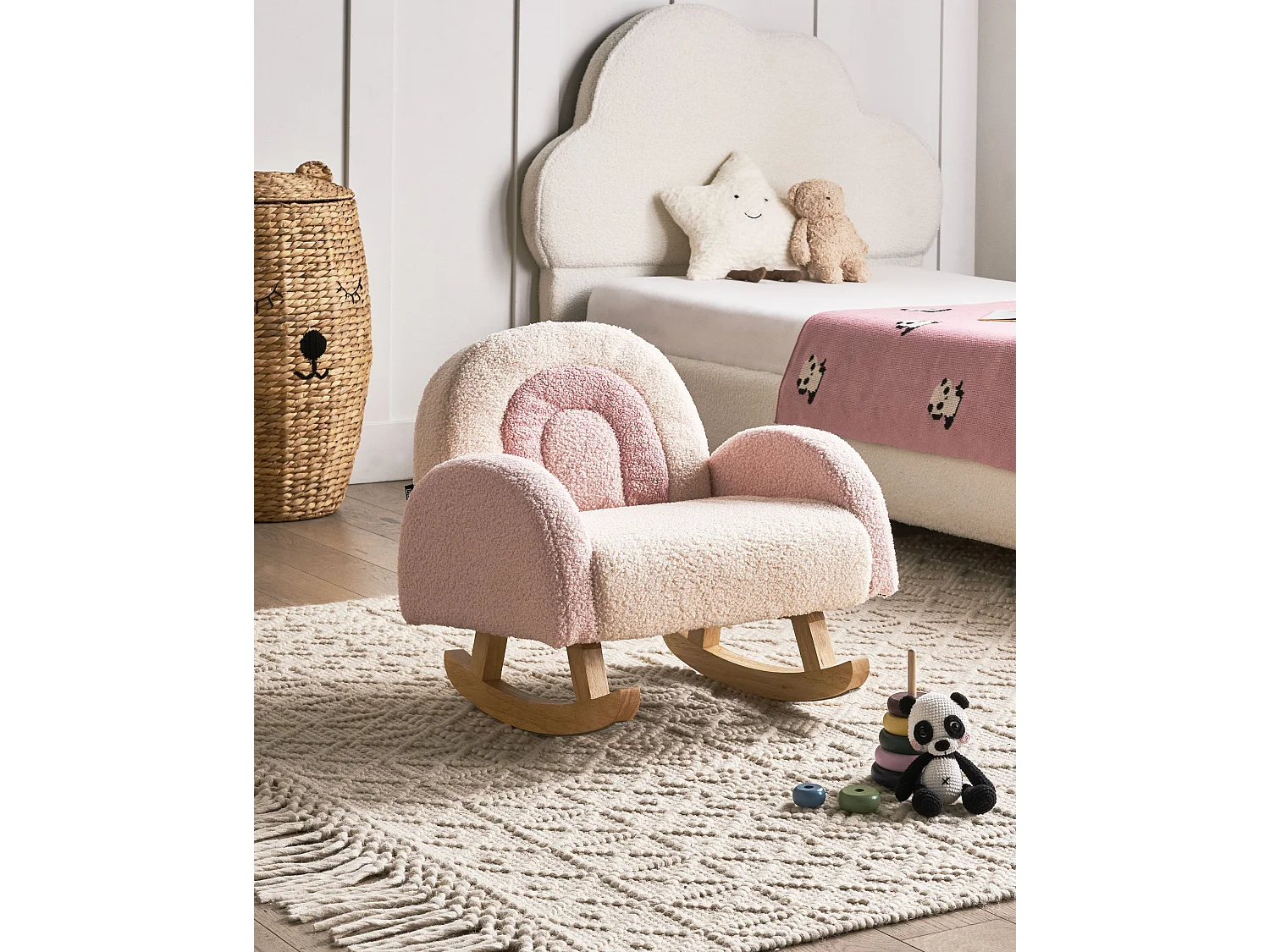 Chaise à bascule pour enfants Arc-en-ciel OMBO Bouclé Rose pastel